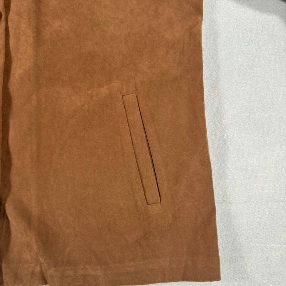 Coldwater Creek Brown Faux Suede Embroidered Button Front Jacket Large Cognac
